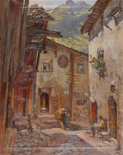 Strase In Grins/tirol Oil Painting by Alfred Jirasek