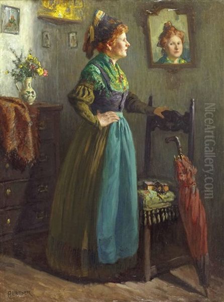 Blick In Den Spiegel Vor Dem Kirchgang Oil Painting by Alfred Jirasek