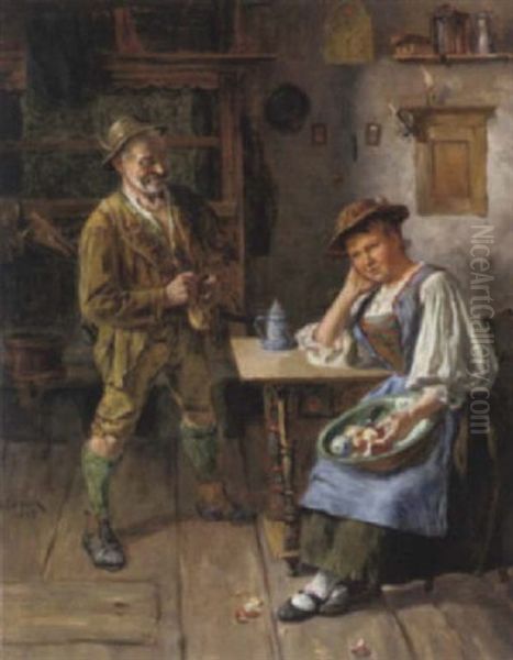 Besuch Des Jagers Oil Painting by Alfred Jirasek