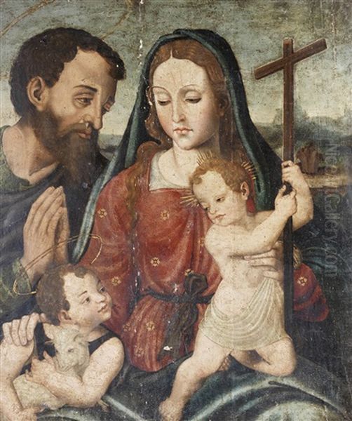 The Holy Family With The Infant Saint John The Baptist Oil Painting by Joan De Joanes