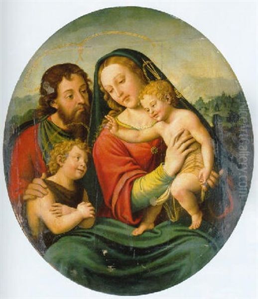 The Holy Family With The Infant Saint John The Baptist Oil Painting by Joan De Joanes