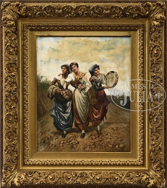 Three Neapolitan Girls Oil Painting by Etienne Albert Eugene Joannon-Navier