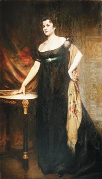 Elegante Oil Painting by Etienne Albert Eugene Joannon-Navier