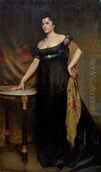 Elegante A La Robe Noire Oil Painting by Etienne Albert Eugene Joannon-Navier