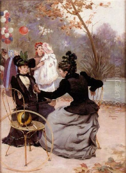 Conversation Au Bois Oil Painting by Etienne Albert Eugene Joannon-Navier