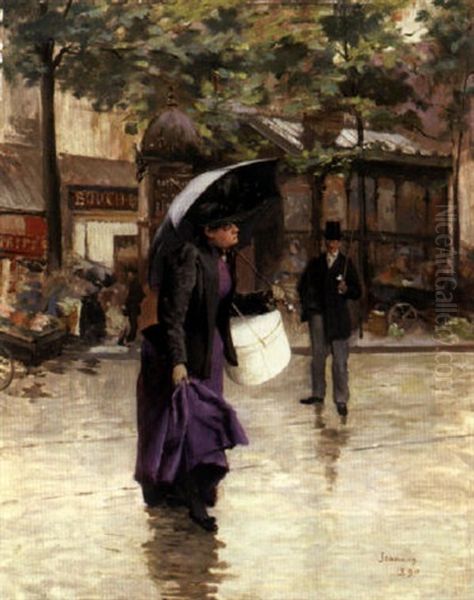 A Rainy Day In Paris Oil Painting by Etienne Albert Eugene Joannon-Navier