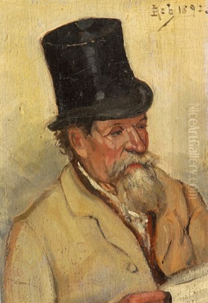 Gentleman In Top Hat With Newspaper Oil Painting by Felix Armand Marie Jobbe-Duval