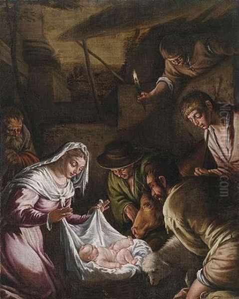 The Adoration Of The Shepherds Oil Painting by Jacopo Bassano (Jacopo da Ponte)