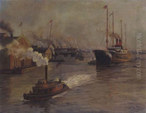 A View Of New York Harbor Oil Painting by Paul Jobert