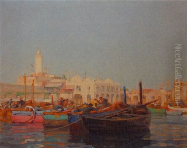 Barques De Peche Et L'amiraute D'alger Oil Painting by Paul Jobert