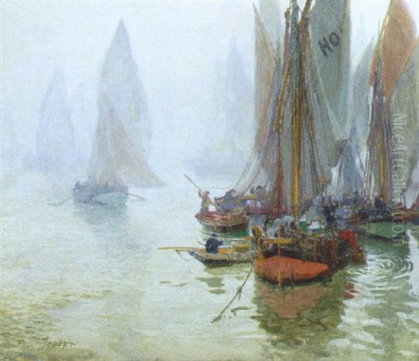 Boats In A Harbor Oil Painting by Paul Jobert