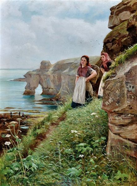 The Way Down The Cliffs Oil Painting by Robert Jobling