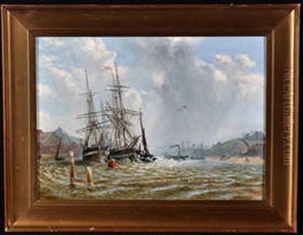 Dane's Hole (on Tyne) A Stiff Breeze Oil Painting by Robert Jobling