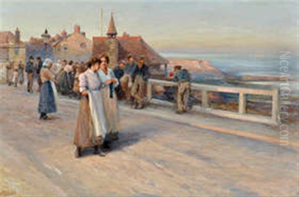 Summer Evening At Cullercoats Oil Painting by Robert Jobling