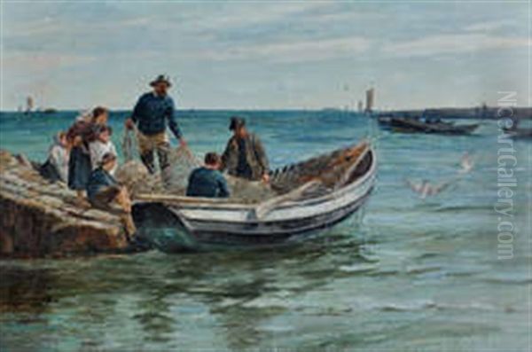 Mending The Nets Oil Painting by Robert Jobling