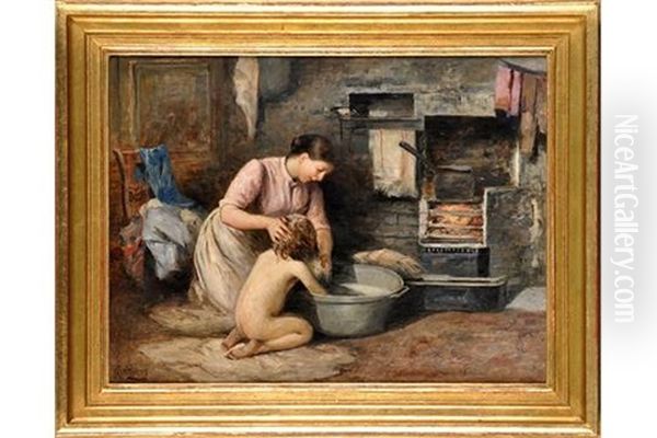 Saturday Night: Bath Time Oil Painting by Robert Jobling