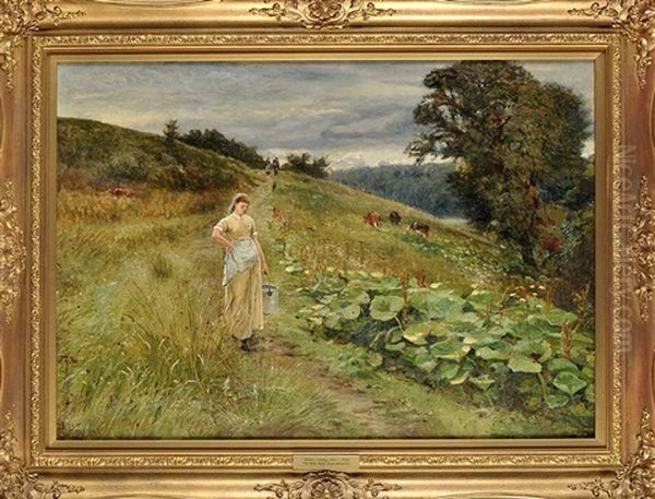 The Milkmaid (near Morpeth) Oil Painting by Robert Jobling