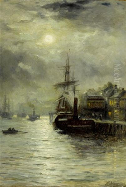 Bei Vollmond Im Hafen Oil Painting by Robert Jobling