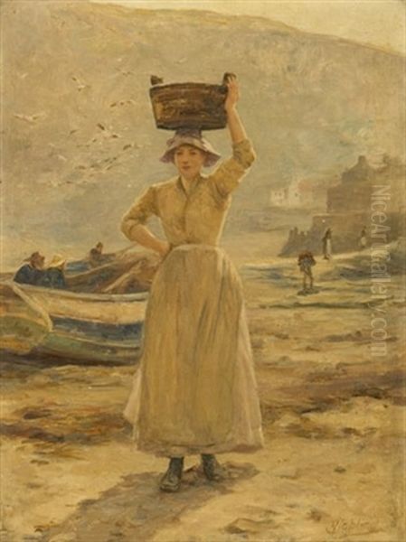 A Maid Along The Beach Oil Painting by Robert Jobling