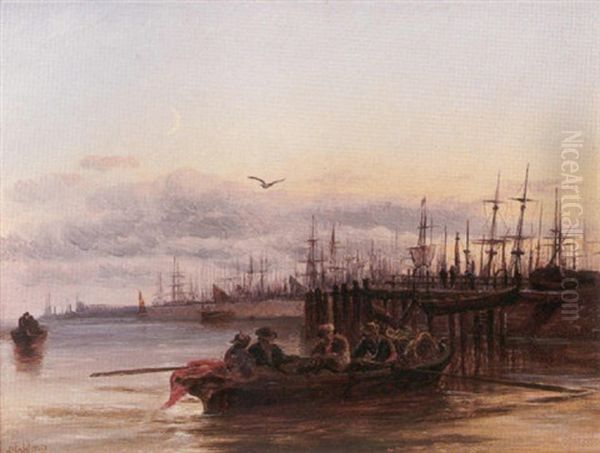 Howdon Docks, River Tyne Northumbld (sic) Oil Painting by Robert Jobling