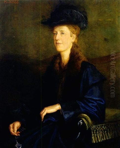 Halbfigurliches Portrait Einer Blonden Dame Mit Lorgnon In Der Rechten Oil Painting by Karl Jobst