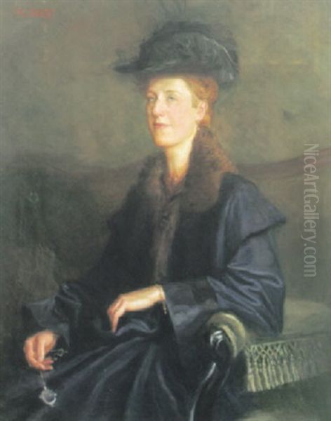 Portrait Einer Blonden Dame Mit Lorgnon Oil Painting by Karl Jobst