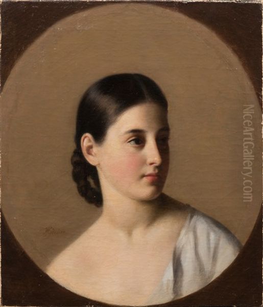 Portrait Of A Young Woman Oil Painting by Leonid Florianovich Jodeiko