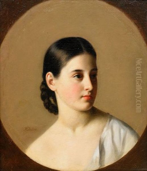 Portrait Of A Young Woman Oil Painting by Leonid Florianovich Jodeiko