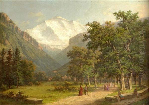 Spa Promenada In Park By Landek Oil Painting by Hermann Heinrich Johann