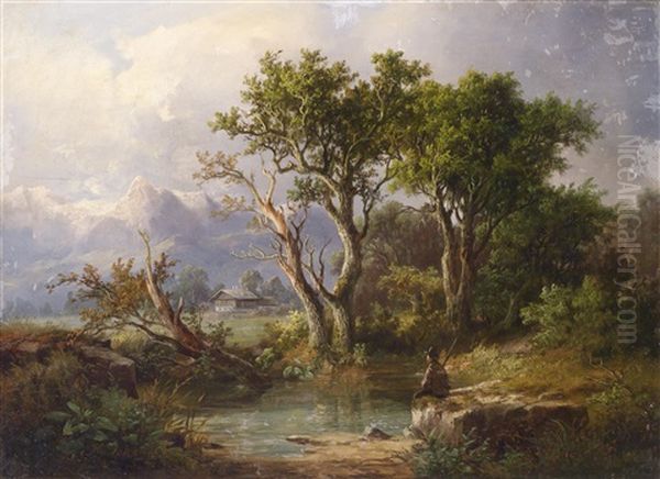 Landschaft Mit Figurlicher Staffage Oil Painting by Hermann Heinrich Johann