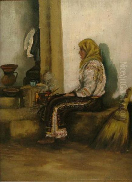 Taranca In Fata Vetrei Oil Painting by Alexandru Bassarab