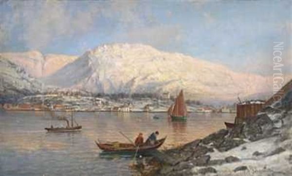 Liv Pa Fjorden Oil Painting by Nils Andreas Johannesen