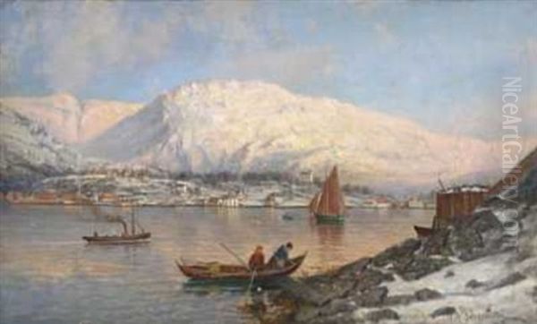 Liv Pa Fjorden Oil Painting by Nils Andreas Johannesen