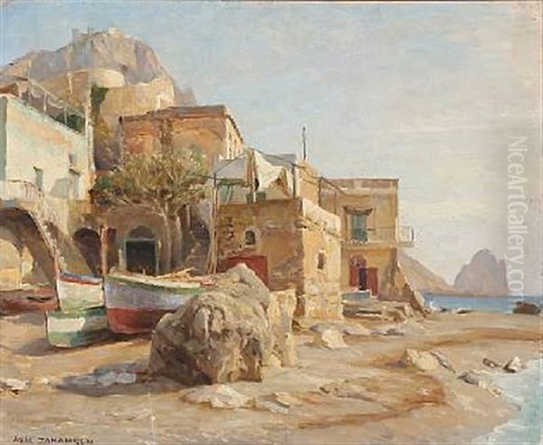 Coastal Scene From Capri Oil Painting by Axel Johansen