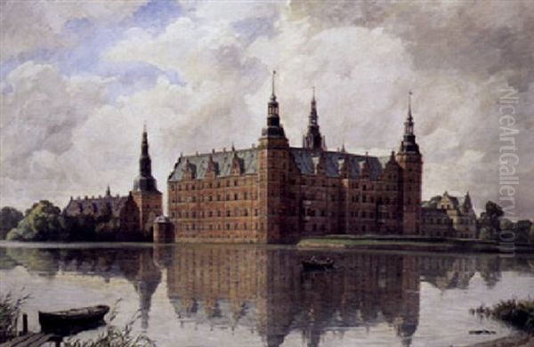 Udsigt Mod Frederiksborg Slot Oil Painting by Axel Johansen