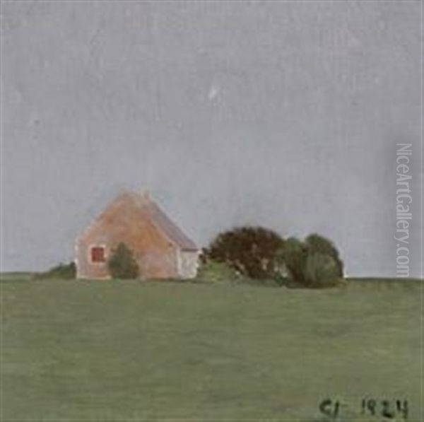 Lyserodt Hus I Gravejr Oil Painting by Claus Johansen