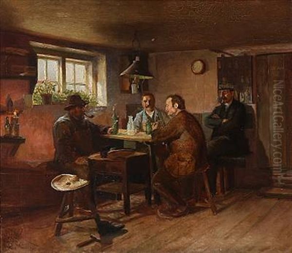 Frokost I Portnerboligen Oil Painting by Fridolin Hans Johansen