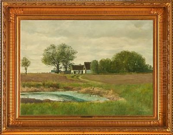 Landscape With A Farm Surrounded By Fields by Fridolin Hans Johansen