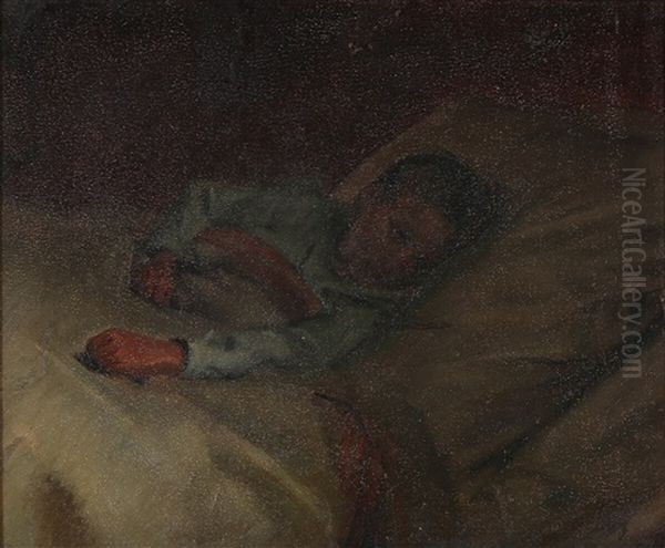 A Resting Boy Oil Painting by Viggo Johansen