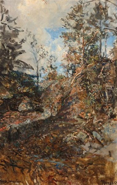 A Swedish Forest Scene Oil Painting by Viggo Johansen