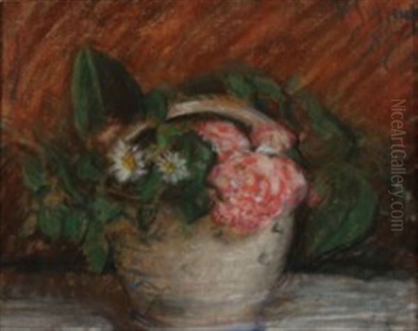 Colourful Flowers In A Jar Oil Painting by Viggo Johansen