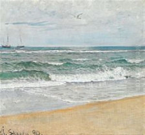 Beach Scene From Skagen Oil Painting by Viggo Johansen