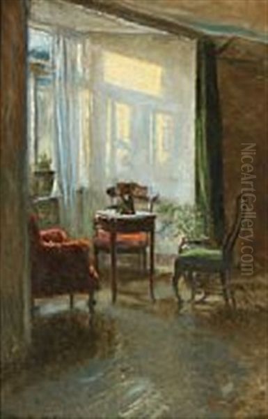 Interior With Sun Beams From The Window Oil Painting by Viggo Johansen