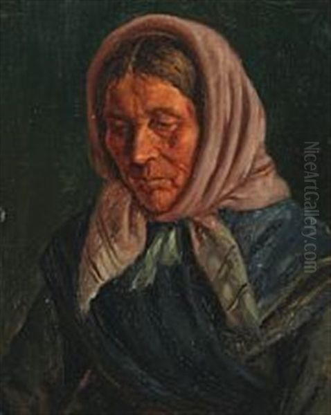 Portrait Of An Elderly Woman Oil Painting by Viggo Johansen