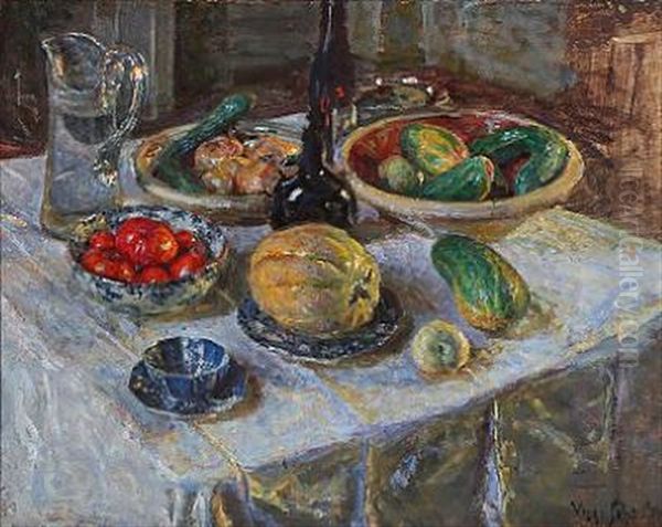 Nature Morte Med Frugter Oil Painting by Viggo Johansen