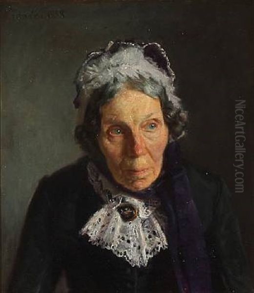 Portrait Of An Elderly Woman Oil Painting by Viggo Johansen