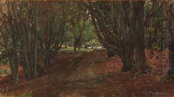 A Dirt Road Through An Autumn Forest Oil Painting by Viggo Johansen