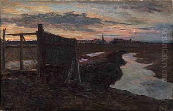 Sunset In Dragor Oil Painting by Viggo Johansen