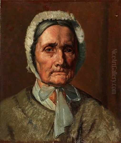 An Elderly Woman With A Bonnet Oil Painting by Viggo Johansen