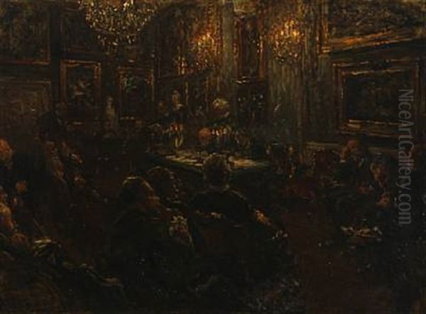 Et Akademiraadsmode I Kuppelsalen Paa Charlottenborg Aar 1904 Oil Painting by Viggo Johansen